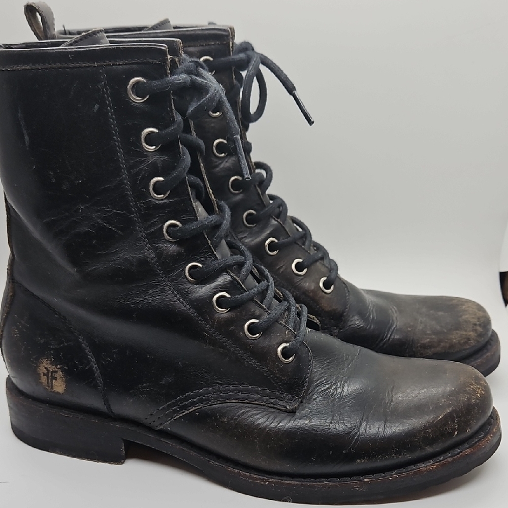 Frye Black Lace Up Women's Boots—Intentionally Distressed